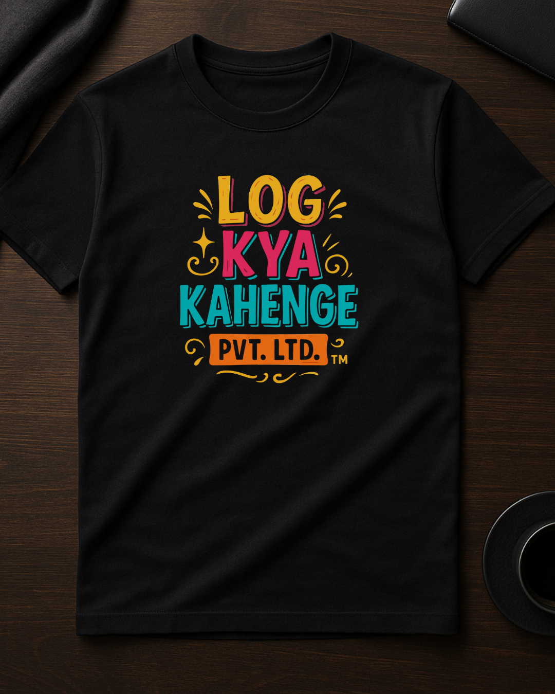 Black Round Neck T-Shirt Women – "Log Kya Kahenge Pvt. Ltd." Slogan Print
