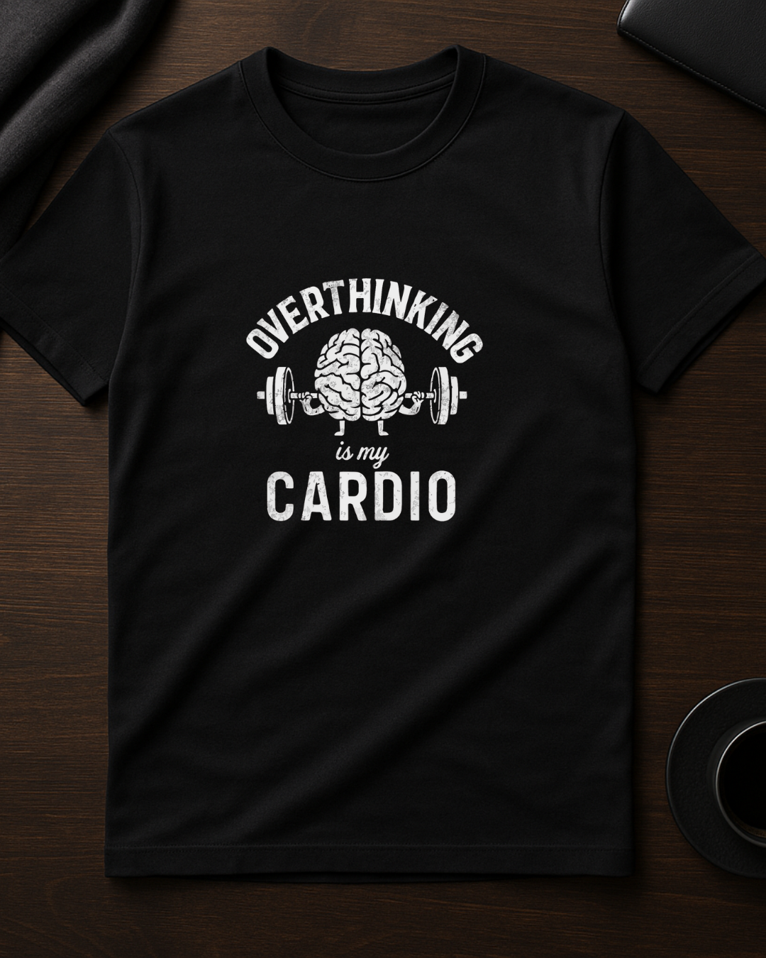 Black Round Neck T-Shirt Women – "Overthinking Is My Cardio"