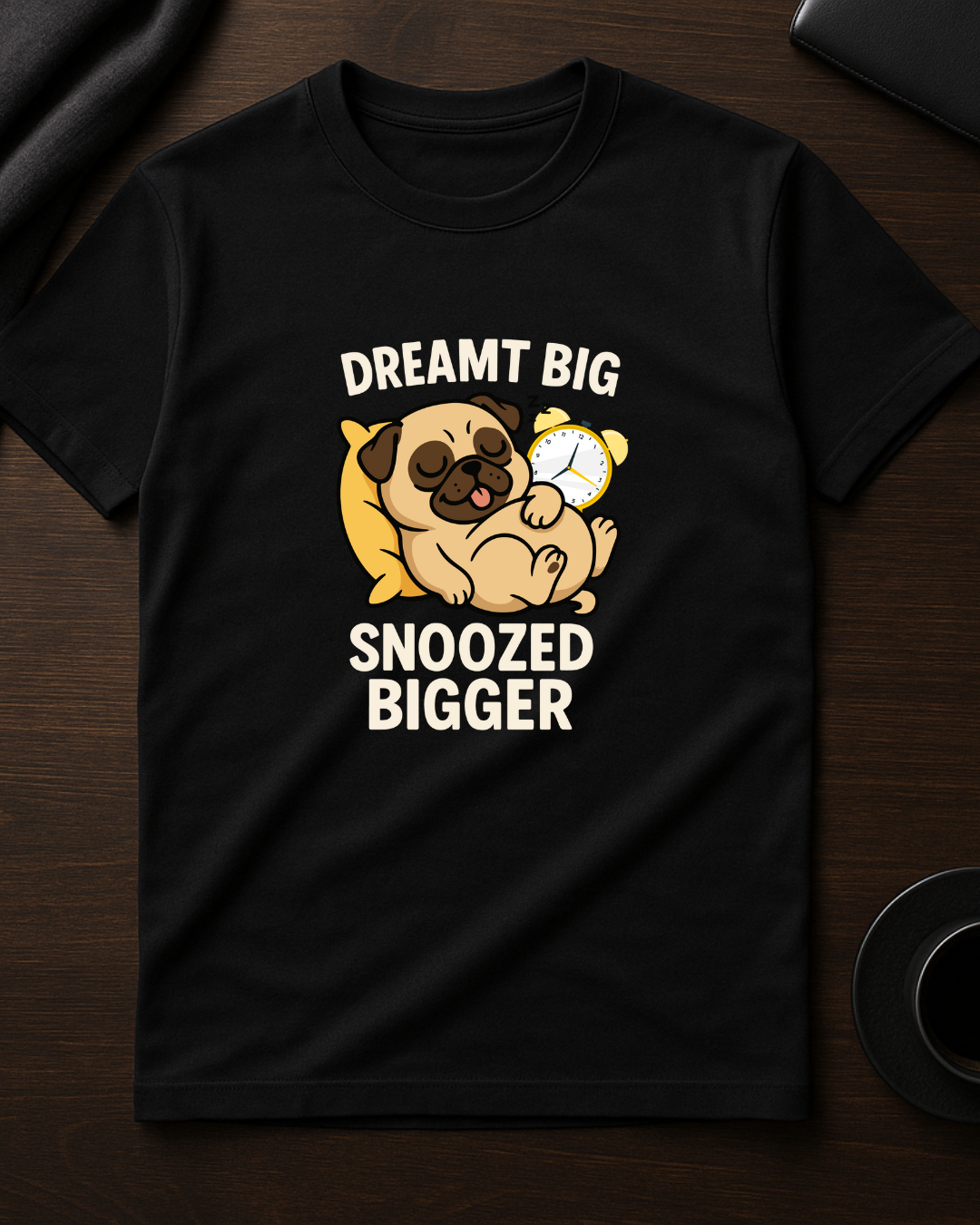 Black Round Neck T-Shirt Women – "Dreamt Big, Snoozed Big"