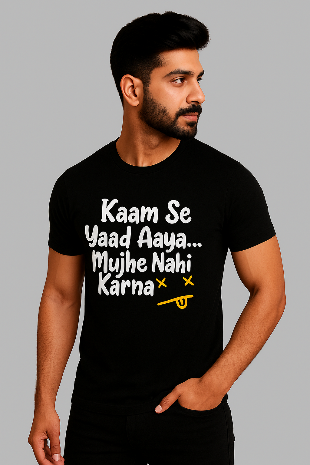 Men's Black Round Neck T-Shirt – "Funny Typography"