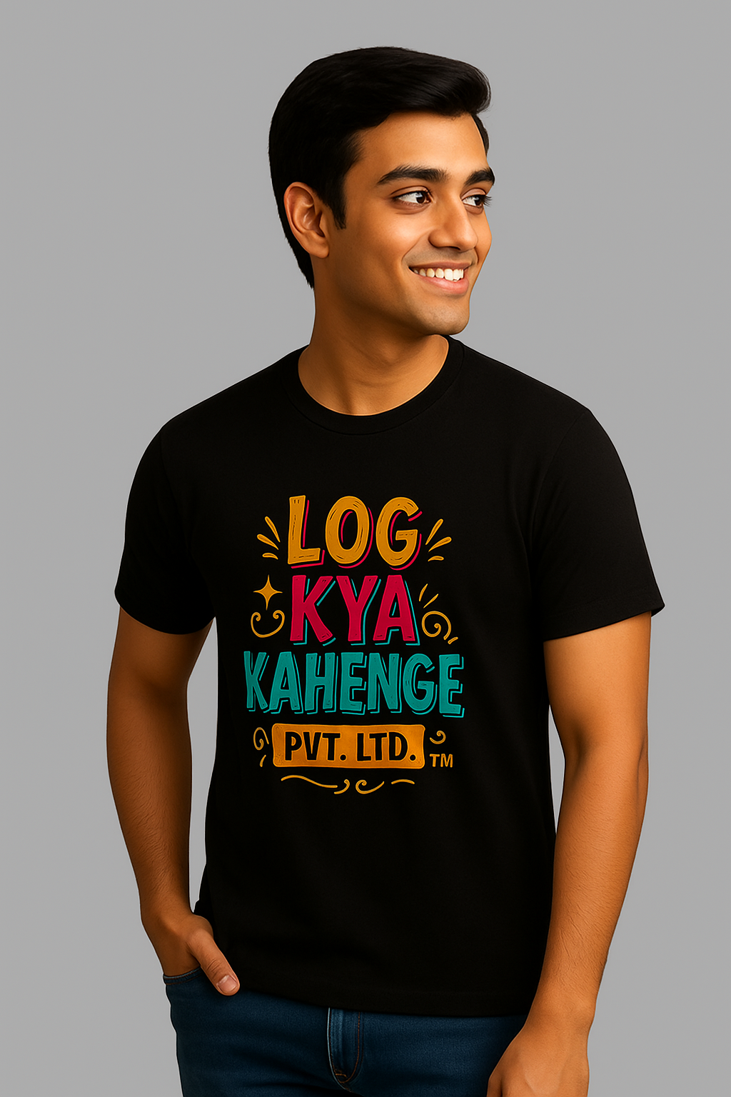 Black Round Neck T Shirt - Men -  "Log Kya Kahenge Pvt. Ltd."
