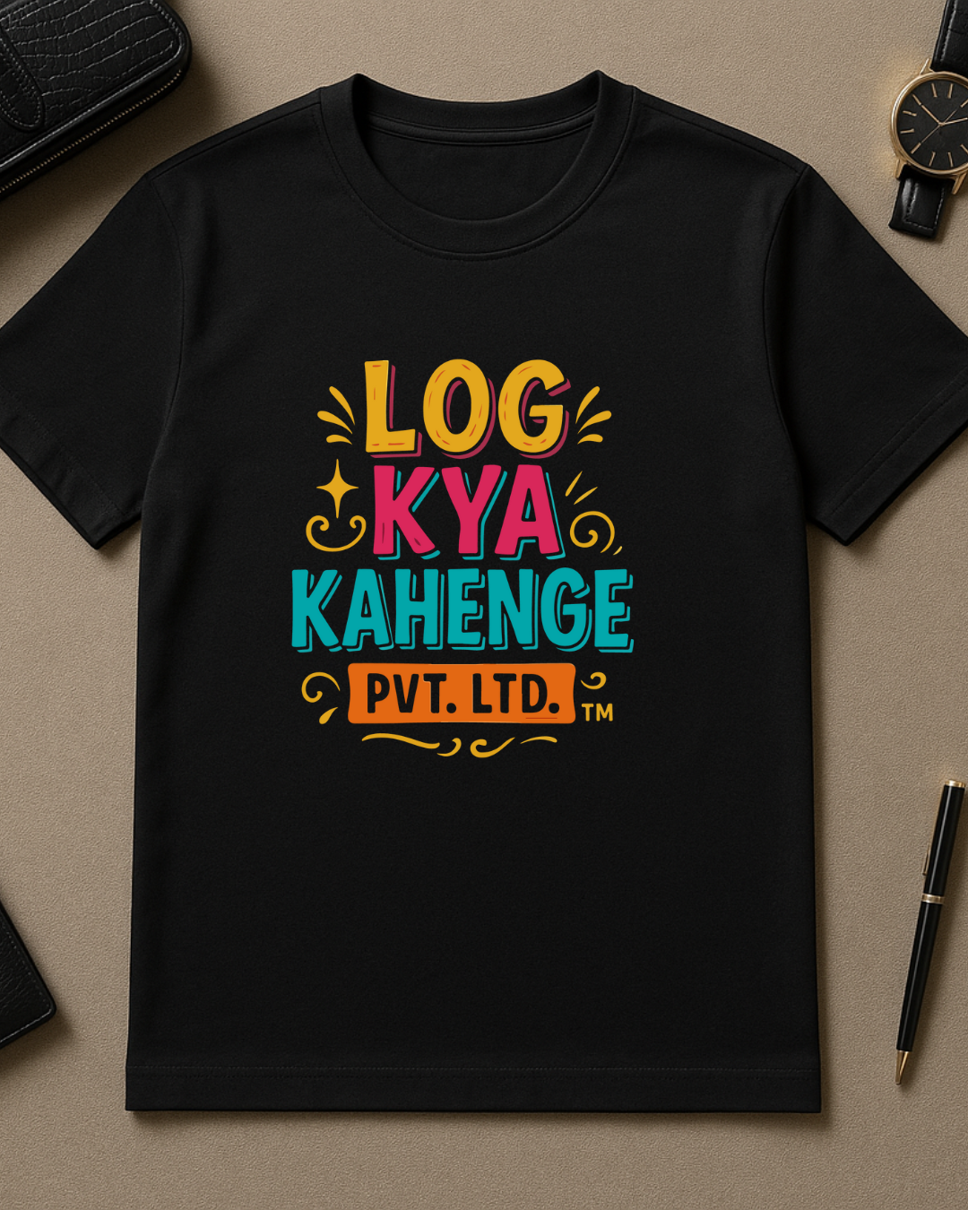 Black Round Neck T-Shirt Women – "Log Kya Kahenge Pvt. Ltd." Slogan Print