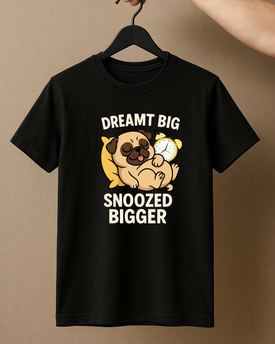 Black Round Neck T-Shirt Women – "Dreamt Big, Snoozed Big"