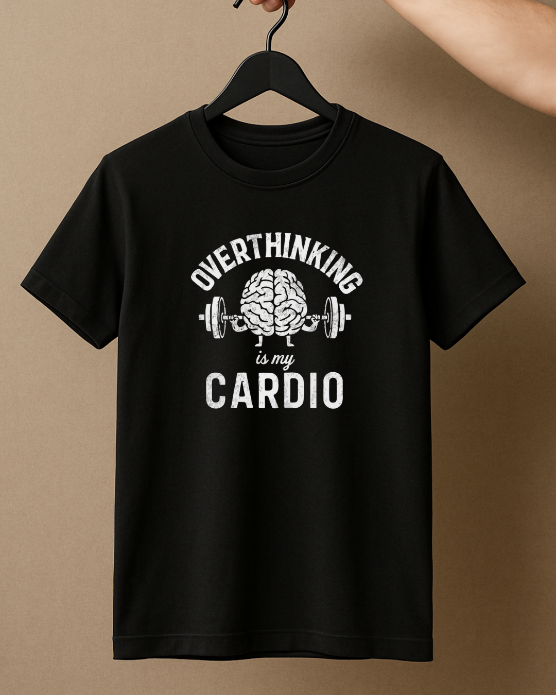 Black Round Neck T-Shirt Women – "Overthinking Is My Cardio"