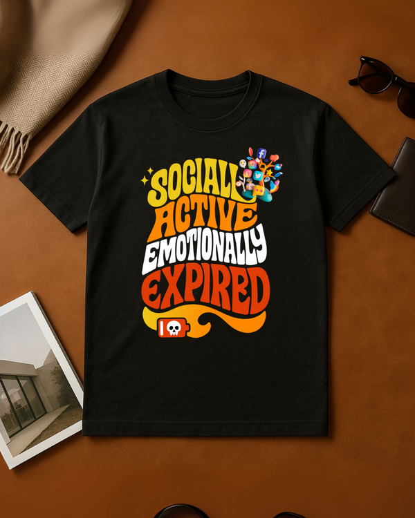 Black Round Neck T-Shirt Women – "Socially Active, Emotionally Down"