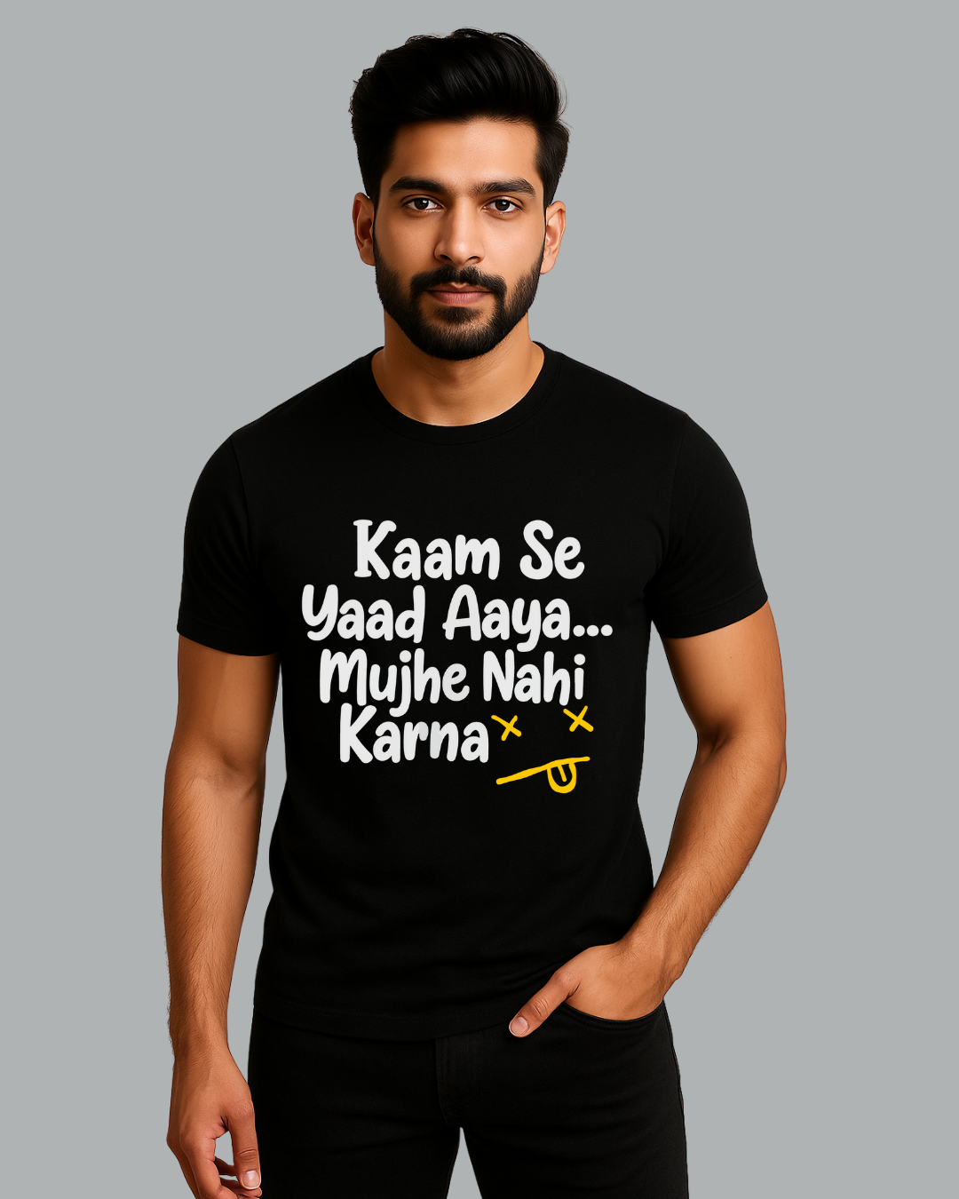 Men's Black Round Neck T-Shirt – "Funny Typography"