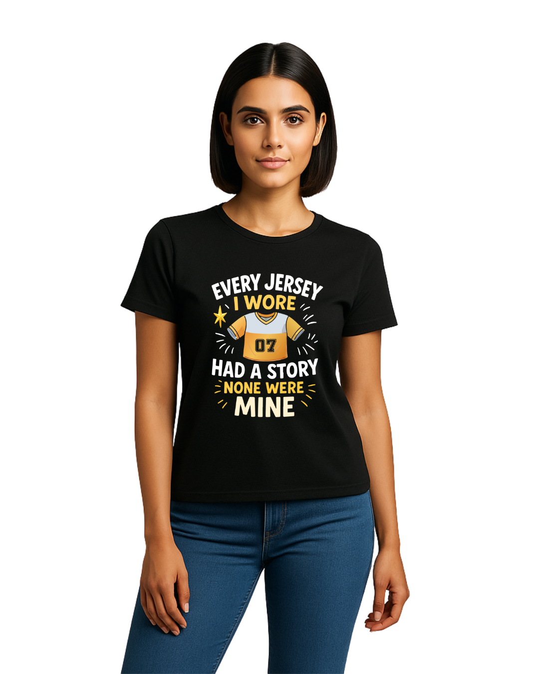 Black Round Neck T-Shirt Women – "Every Jersey I Wore" Slogan Print